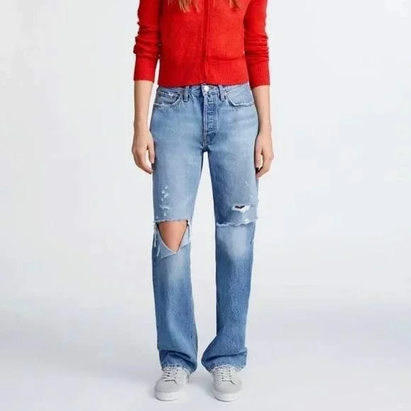 Re/Done 90s Comfy Jean Distressed Ripped Sunfaded Destroy Baggy Size 23 NWT - Picture 6 of 13